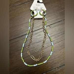 Cato Gold and Green Layered Necklace Set